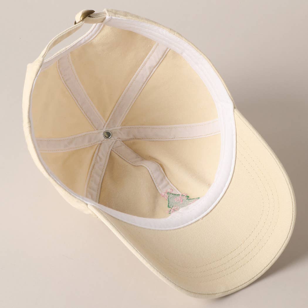 Christmas Tree Embroidery Baseball Cap: Beige / ONE SIZE