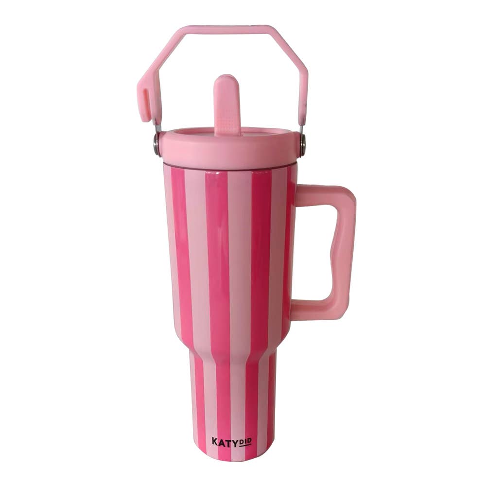 Pink and Hot Pink Striped 38 Oz Cabana Jug Tumbler: Pink and Hot Pink Stripe