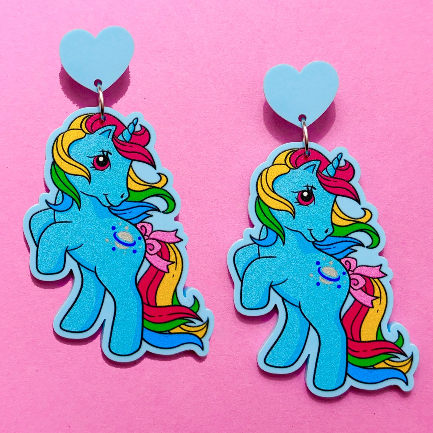 Moon Rainbow Pony Drop Earrings