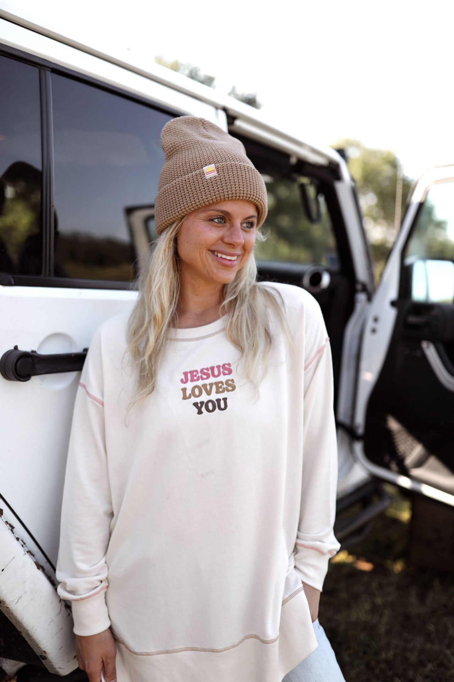 Jesus Loves You Embroidery - Light Weight Stitch Sweatshirt