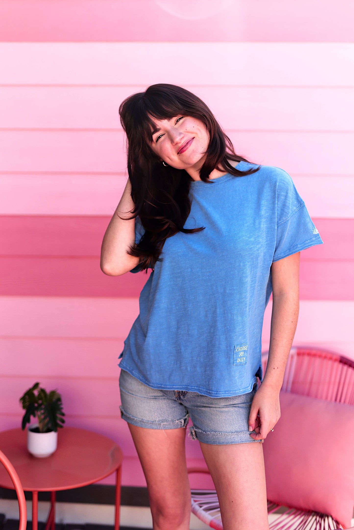 Not So Basic Mineral Wash Tee - Choose Joy Daily - Cobalt