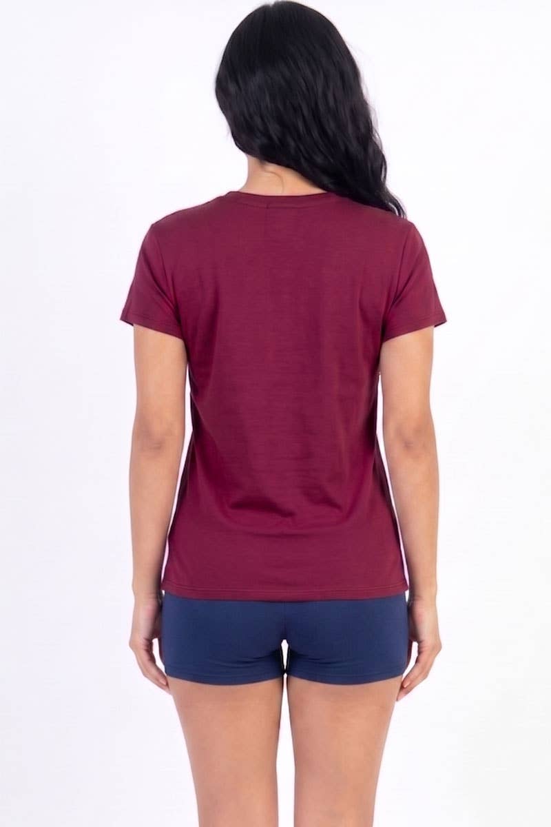 Basic Short Sleeve T-shirt: Burgundy