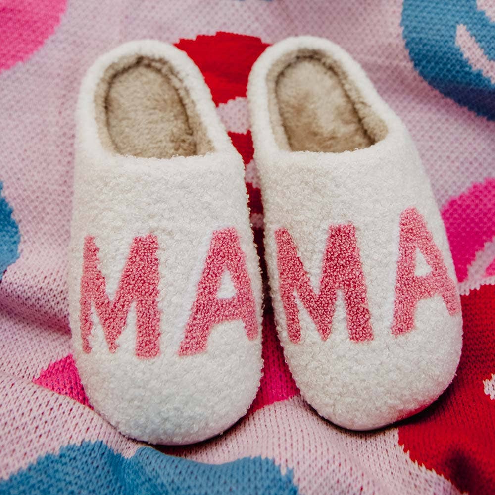 Pink MAMA Valentine's Day Slippers: White / L/XL