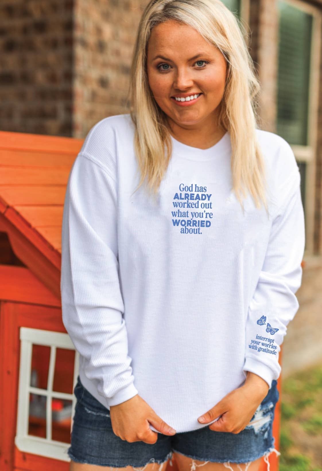 God Has You Butterflies - Corded Sweatshirt (White)