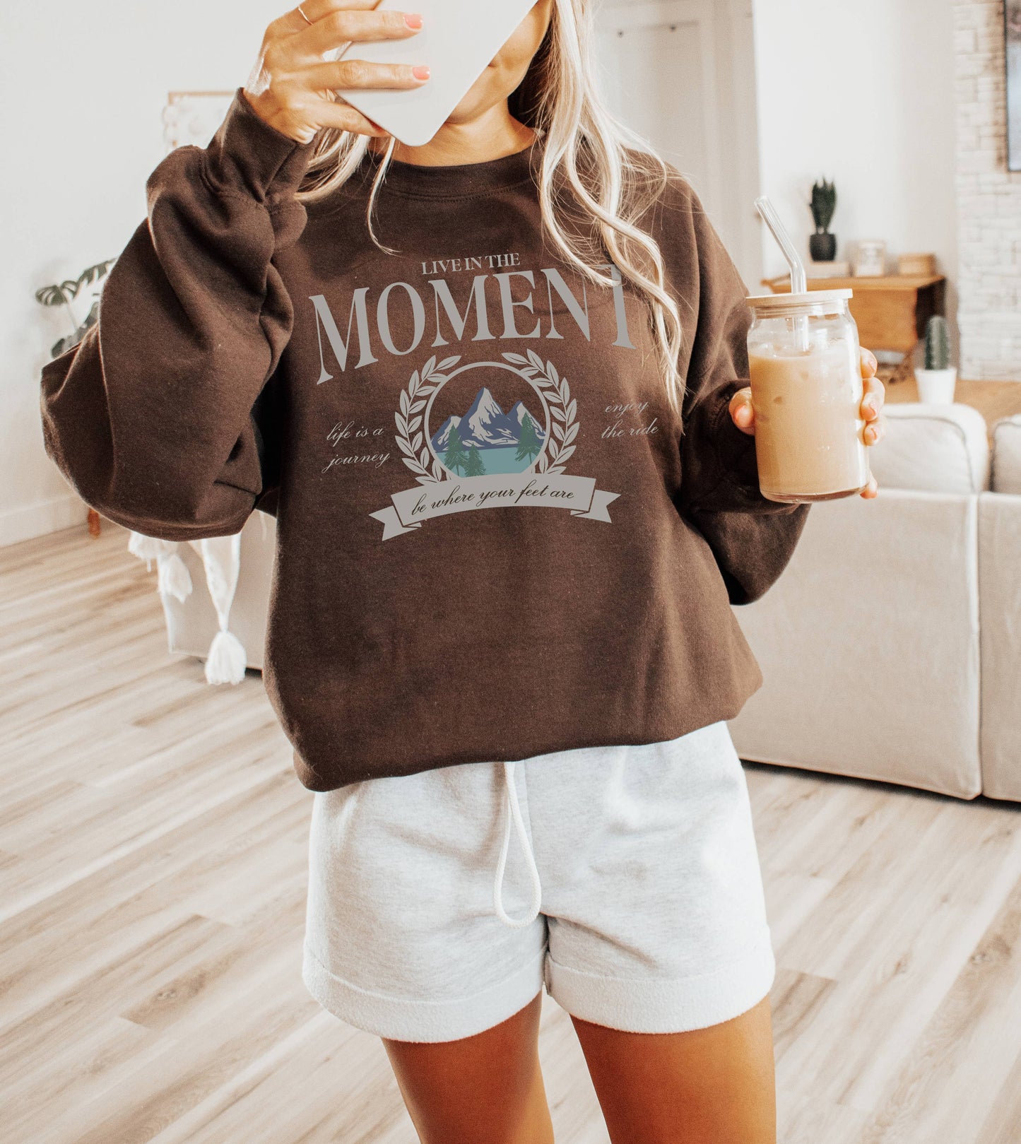 Mineral Wash Pullover- Live in the Moment (Espresso)