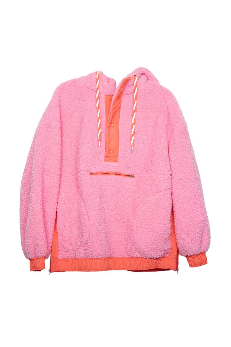 Pink Two-Toned Sherpa Pullover Hoodies: Pink