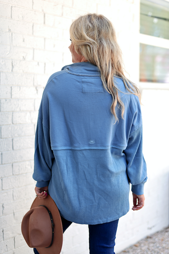 Ready or Not Waffle Quarter Zip - (Cobalt)