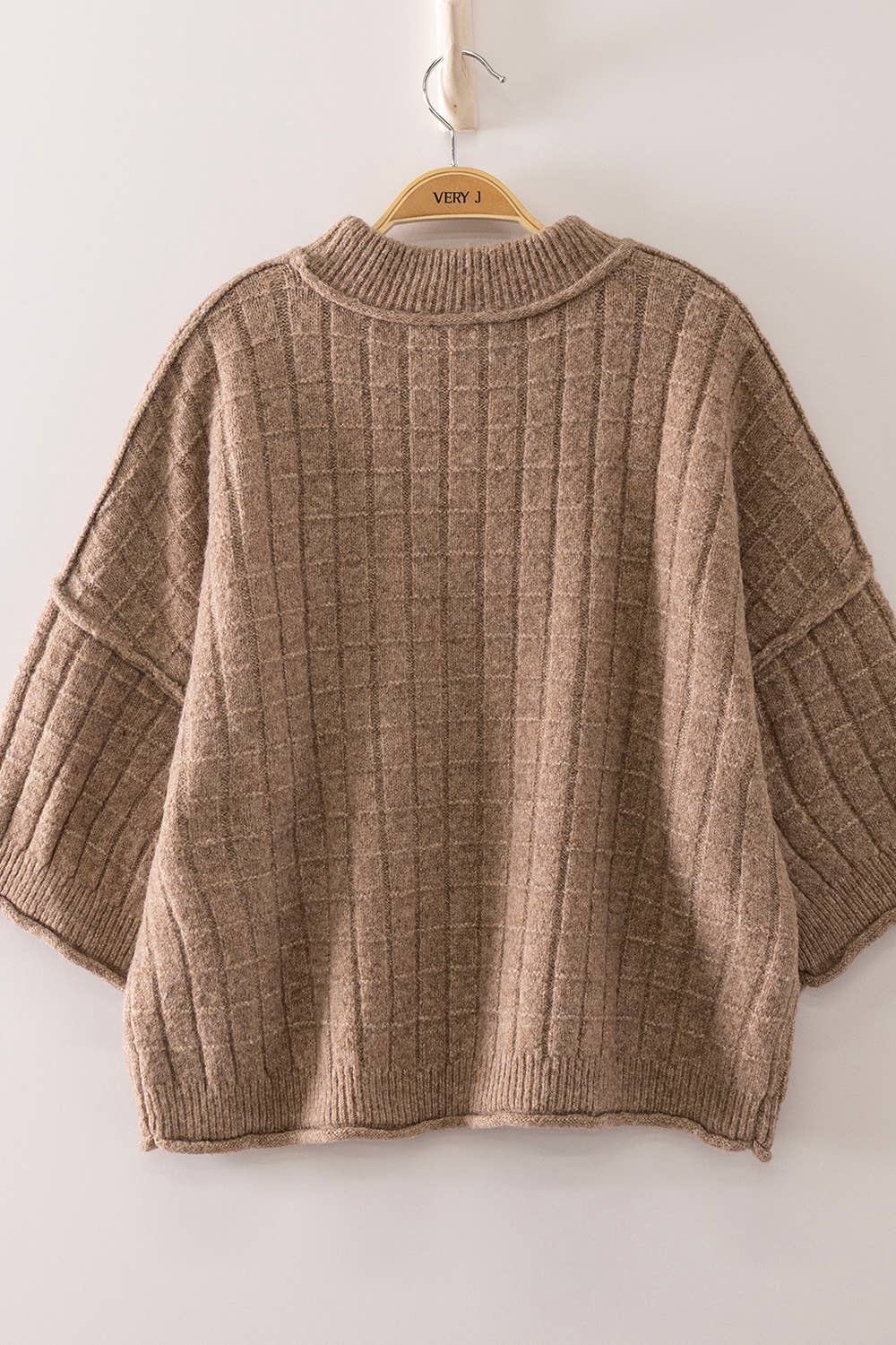 Cropped Length Ribbed Knit Sweater - Mocha