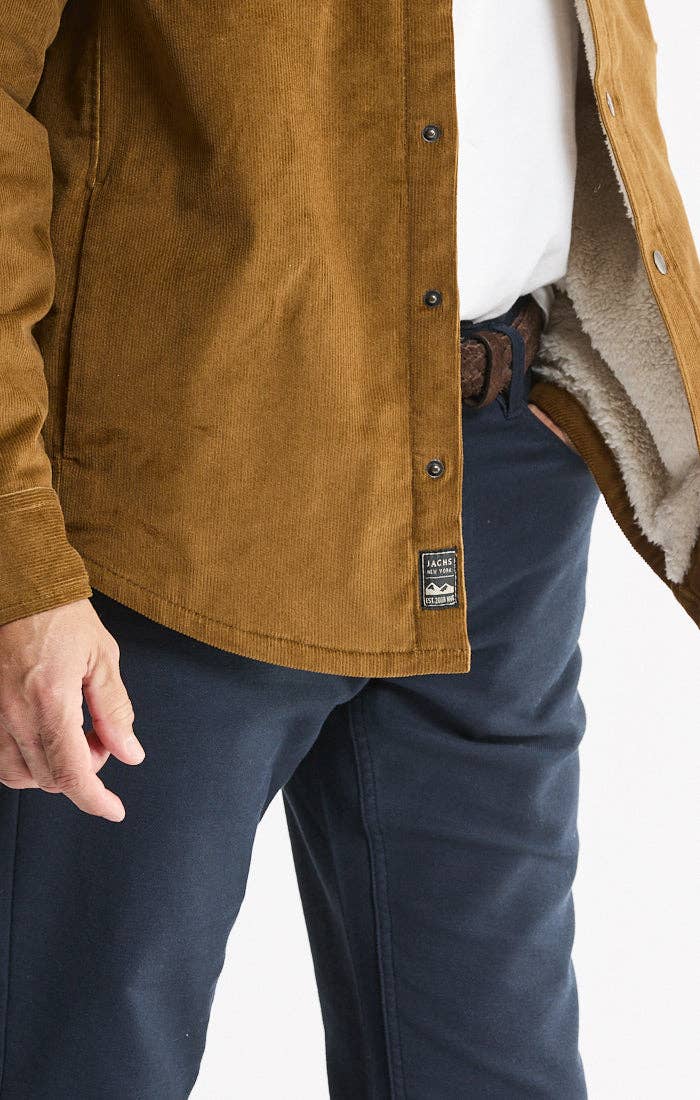 Sherpa Lined Corduroy Shirt Jacket: KHAKI