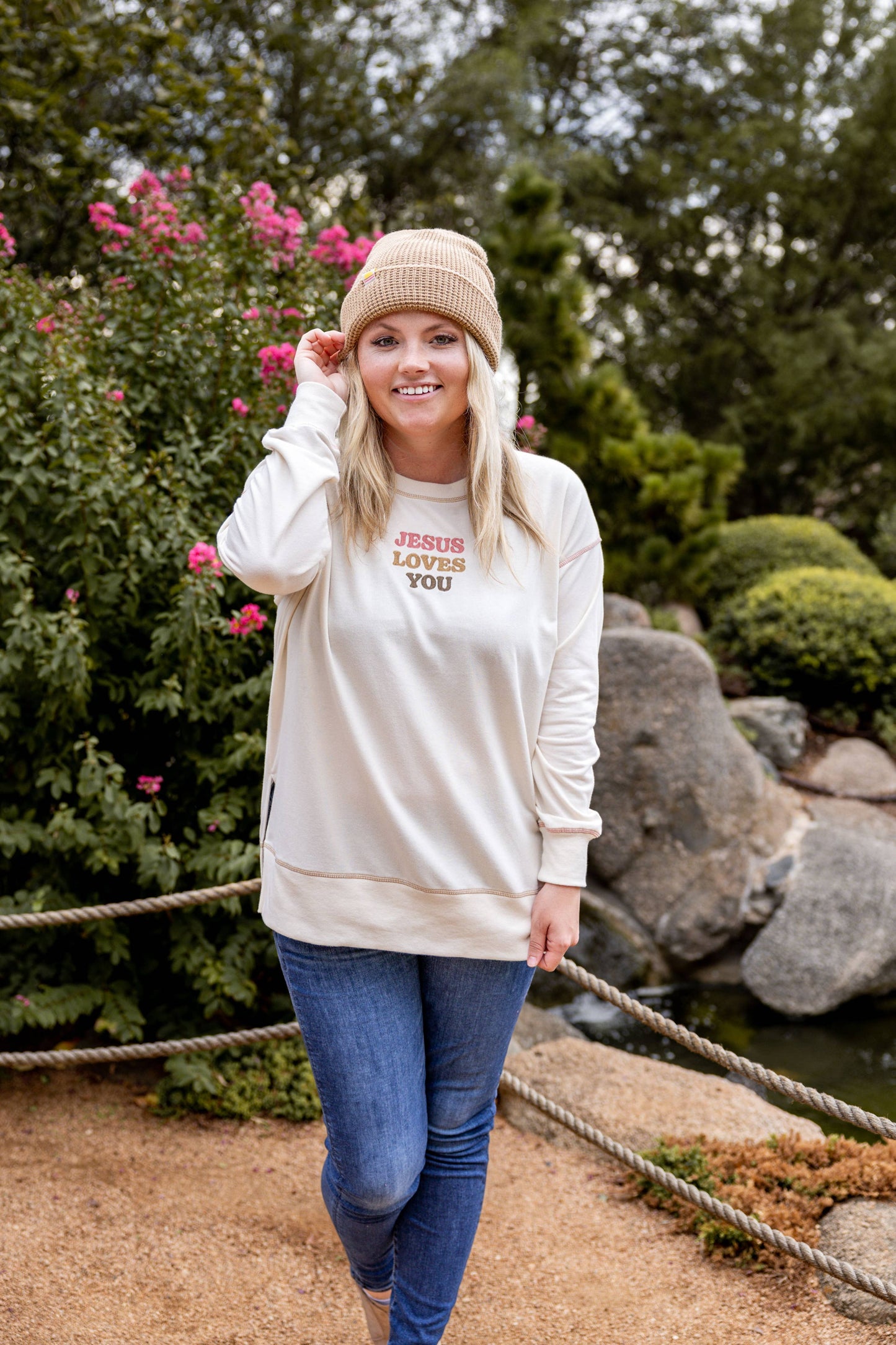 Jesus Loves You Embroidery - Light Weight Stitch Sweatshirt