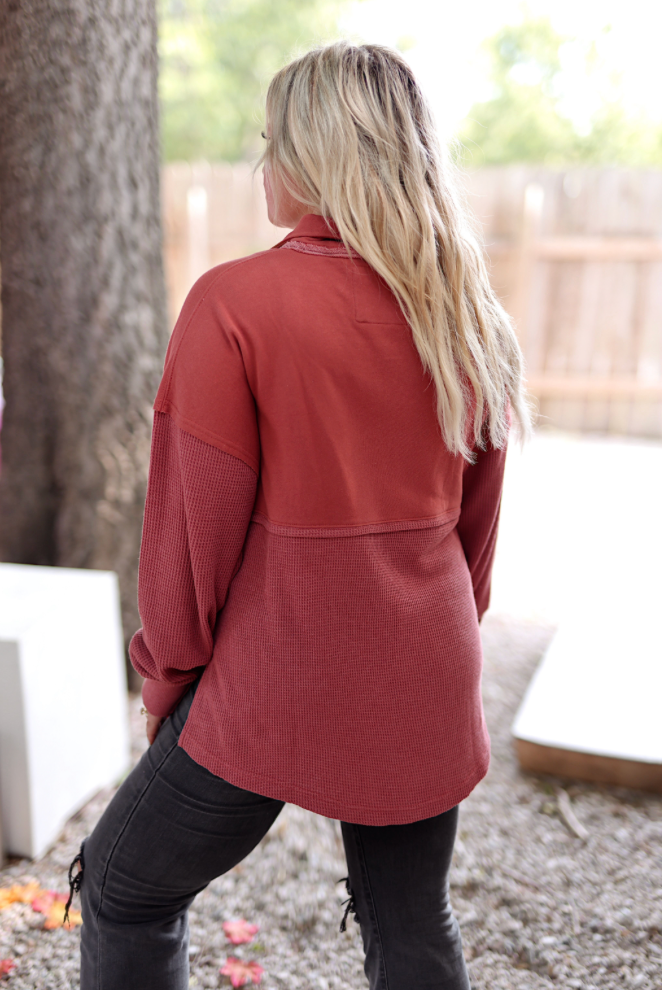 Ready or Not Waffle Quarter Zip- (Rust)