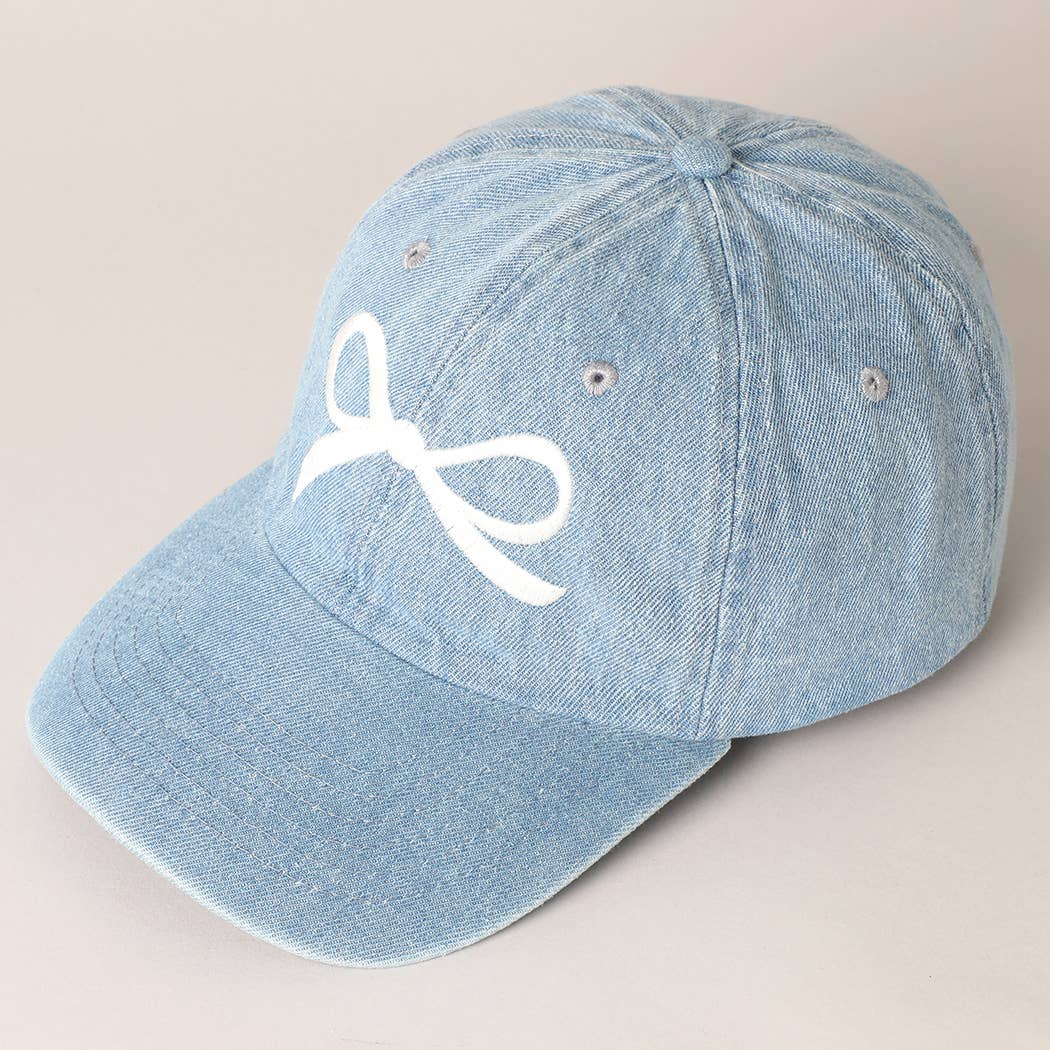 Trendy Bow Embroidered Denim Baseball Cap: LIGHT BLUE-NAVY / ONE SIZE