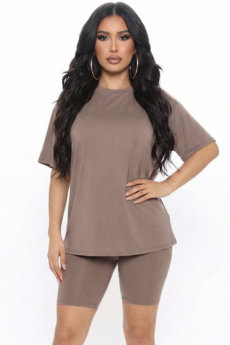 *PRE-ORDER* Loose Fit Top & Bike Shorts Set: Taupe