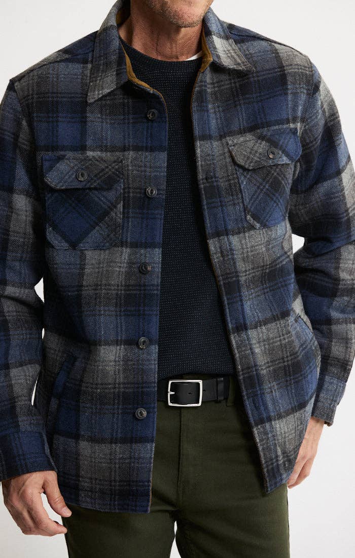 Thermal Lined Wool Blend Shirt Jacket: BLUE/GREY PLAID