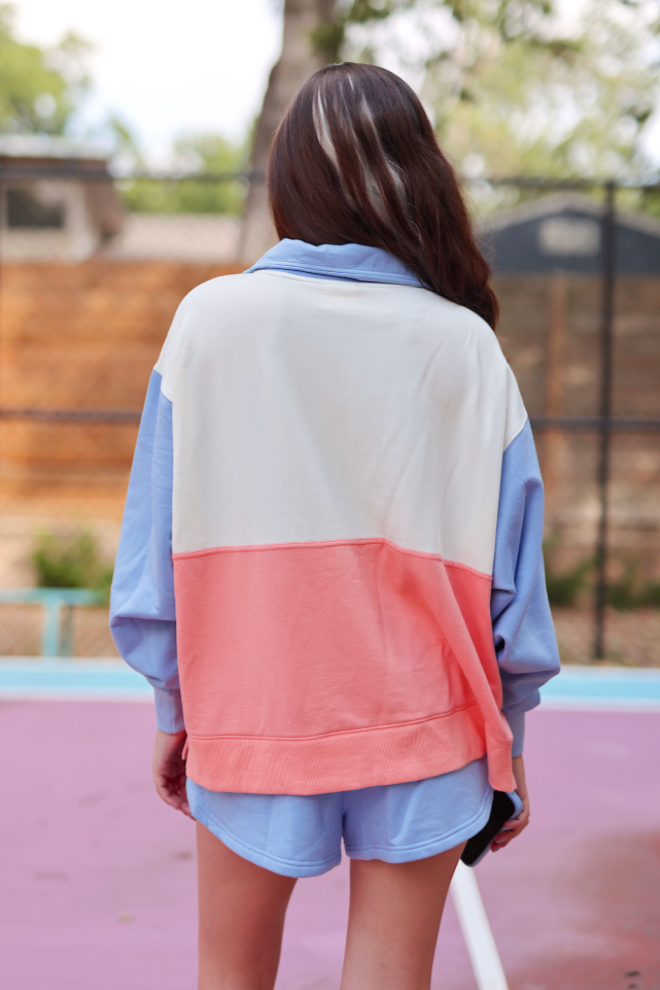 Sunrise Stroll - Best Day Fleece Top (Periwinkle/CreamCoral)