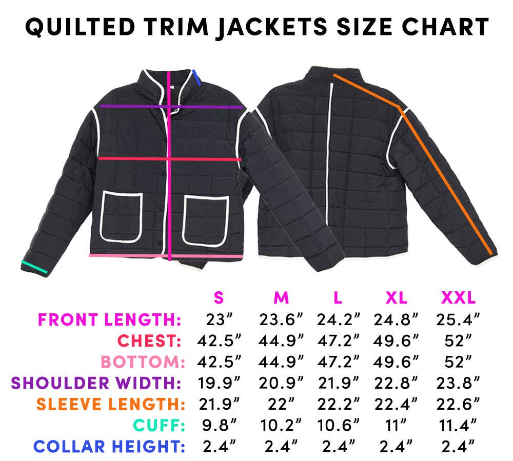 Hepburn Quilted Jacket: White w/ Black Trim