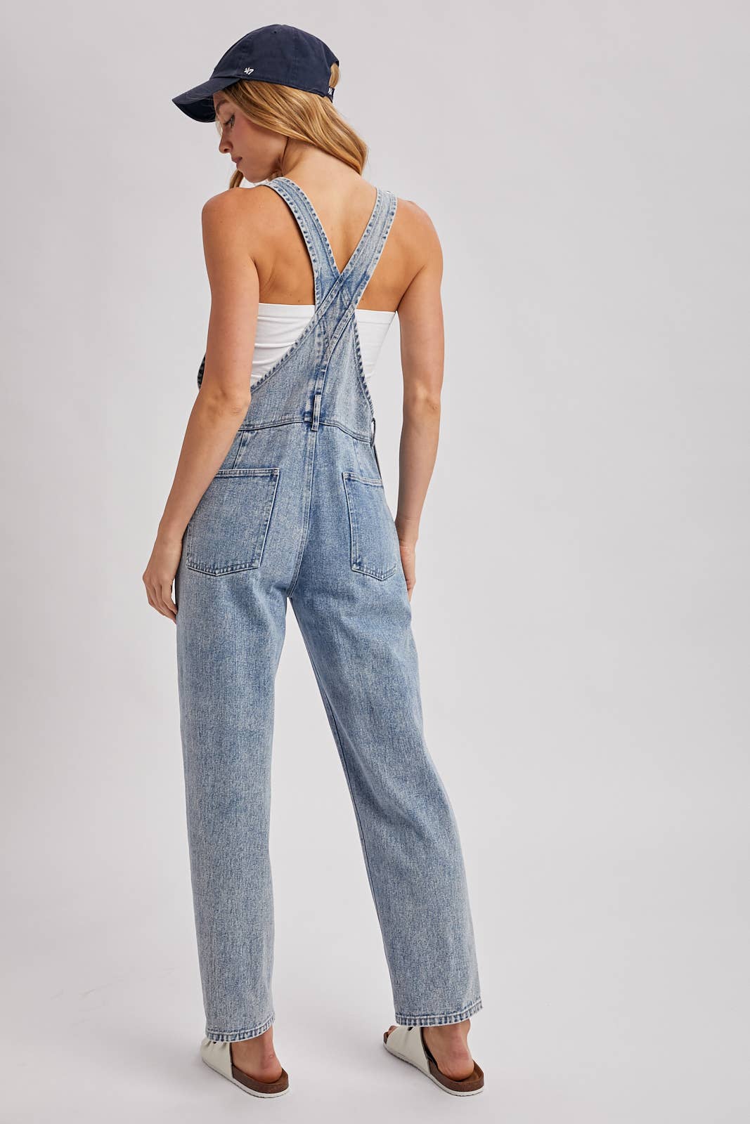 90s Patched Pocket Denim Overalls: Lt. Wash