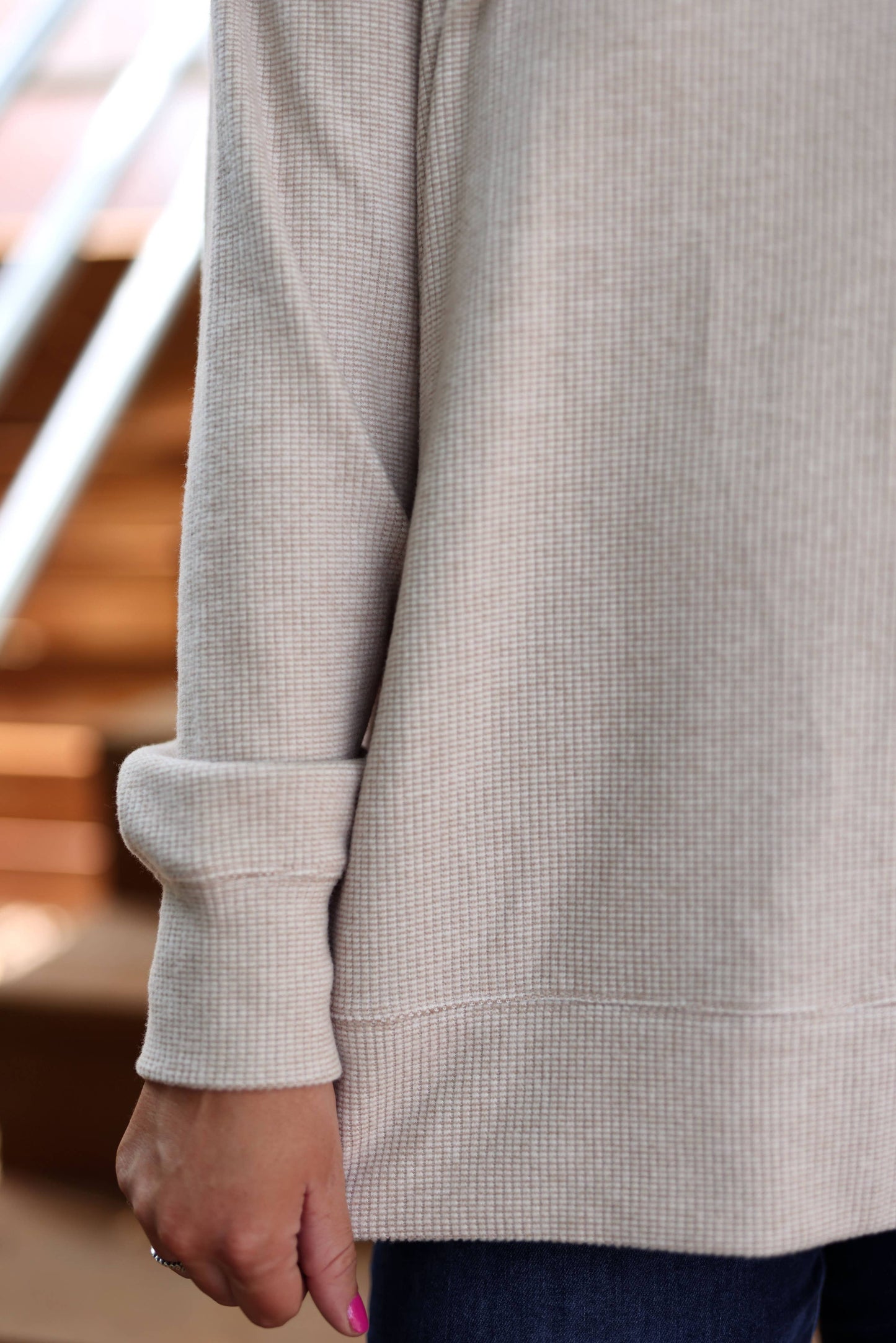 Mama 3DEmbroidery - Cozy Day Brushed Waffle Pullover (Latte)