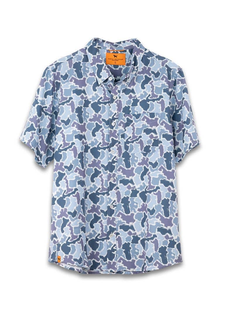 Simply Southern Men's Coastal Button Down Shirt-Blue Camo