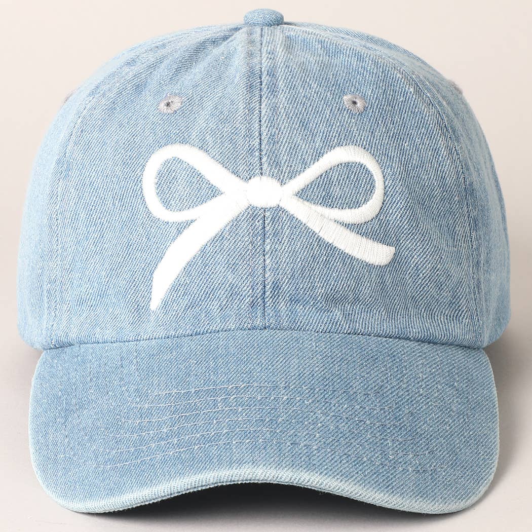 Trendy Bow Embroidered Denim Baseball Cap: LIGHT BLUE-NAVY / ONE SIZE