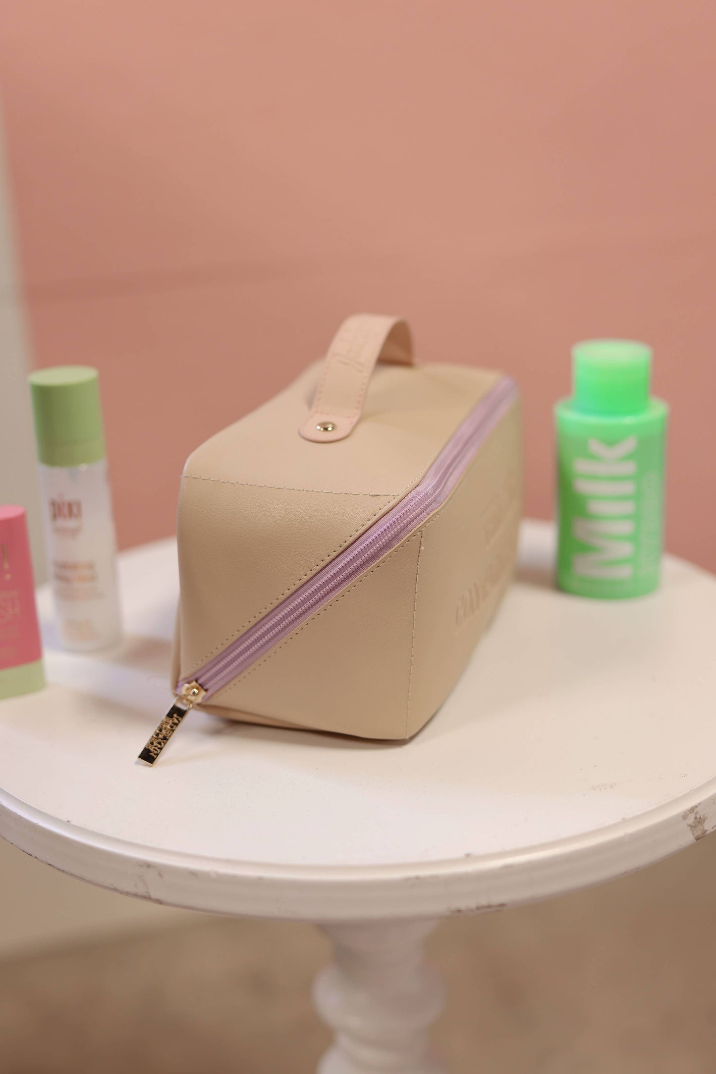 This Bag Contains My Face-Hold All Make Up Bag(Tan/Lavender)