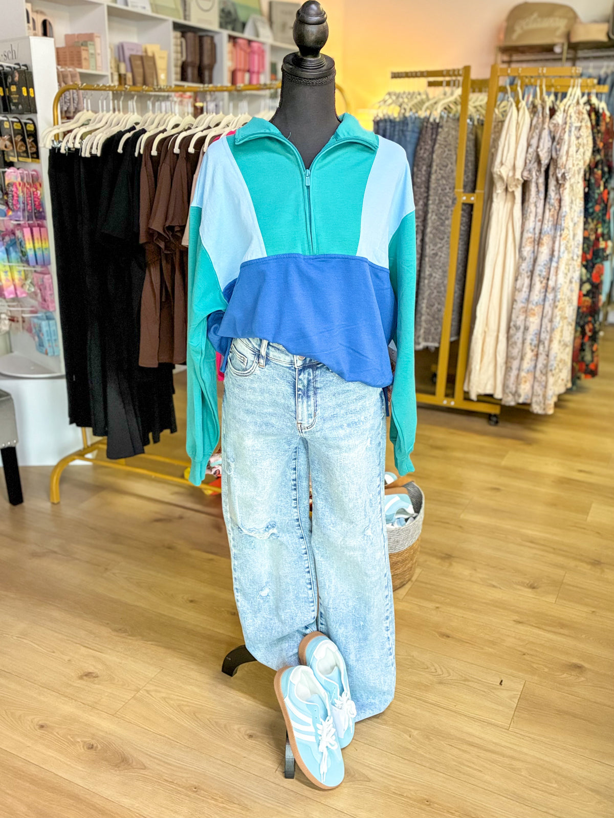 Best Day Fleece Quarter Zip (Teal + Cobalt)