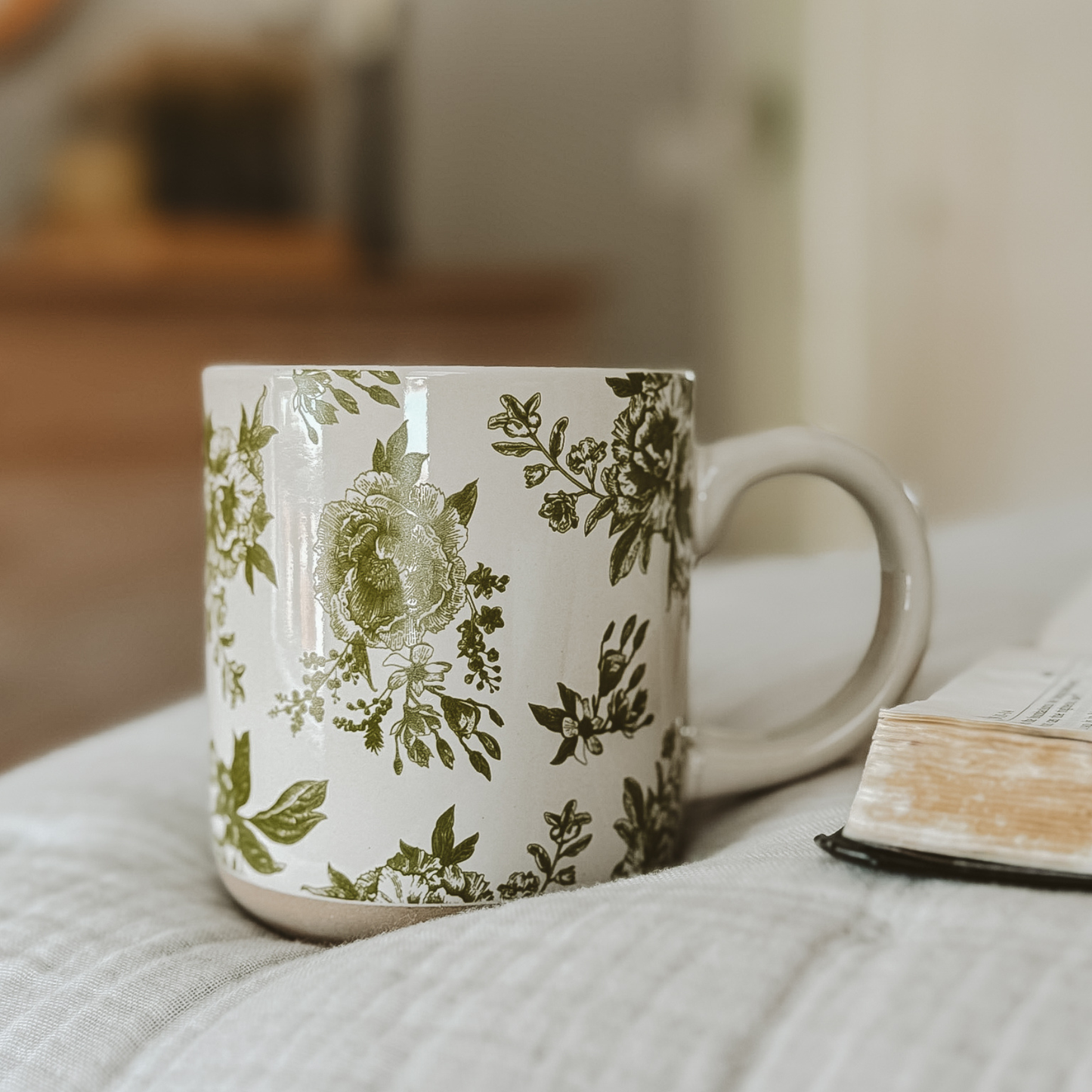 Green Delft Stoneware Coffee Mug - Spring Home Decor