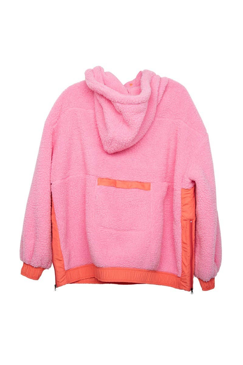 Pink Two-Toned Sherpa Pullover Hoodies: Pink