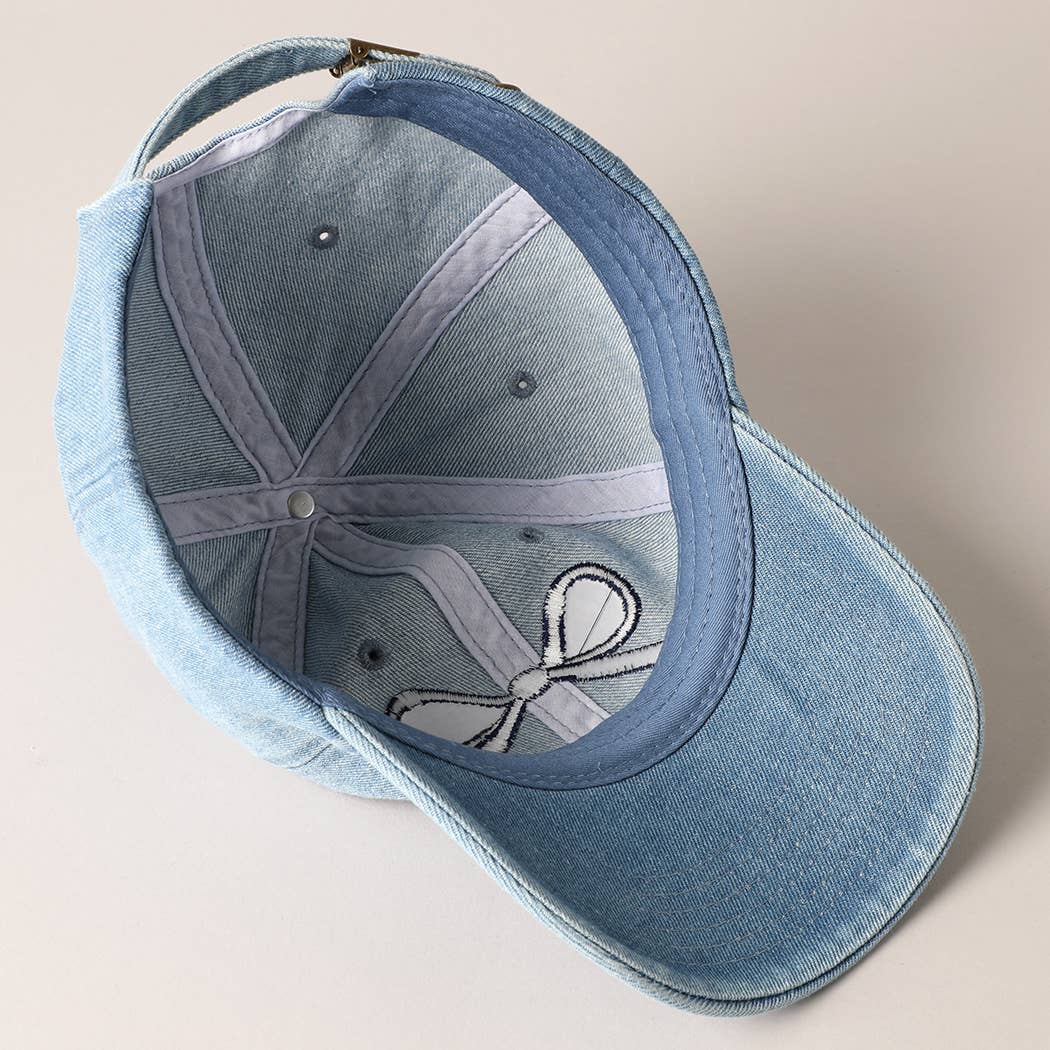 Trendy Bow Embroidered Denim Baseball Cap: LIGHT BLUE-NAVY / ONE SIZE