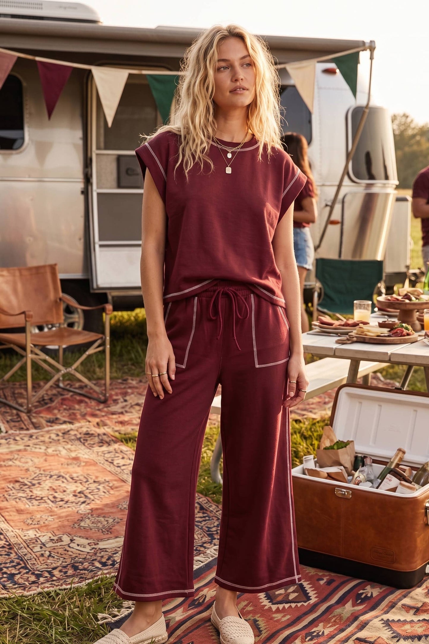 Scuba Raw Edge Lounge Set: Maroon