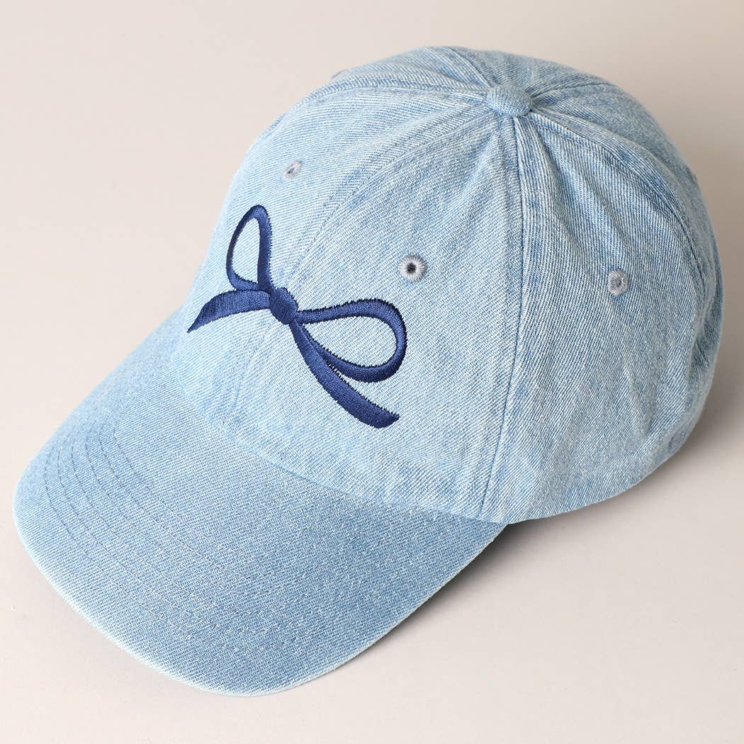 Trendy Bow Embroidered Denim Baseball Cap: LIGHT BLUE-NAVY / ONE SIZE