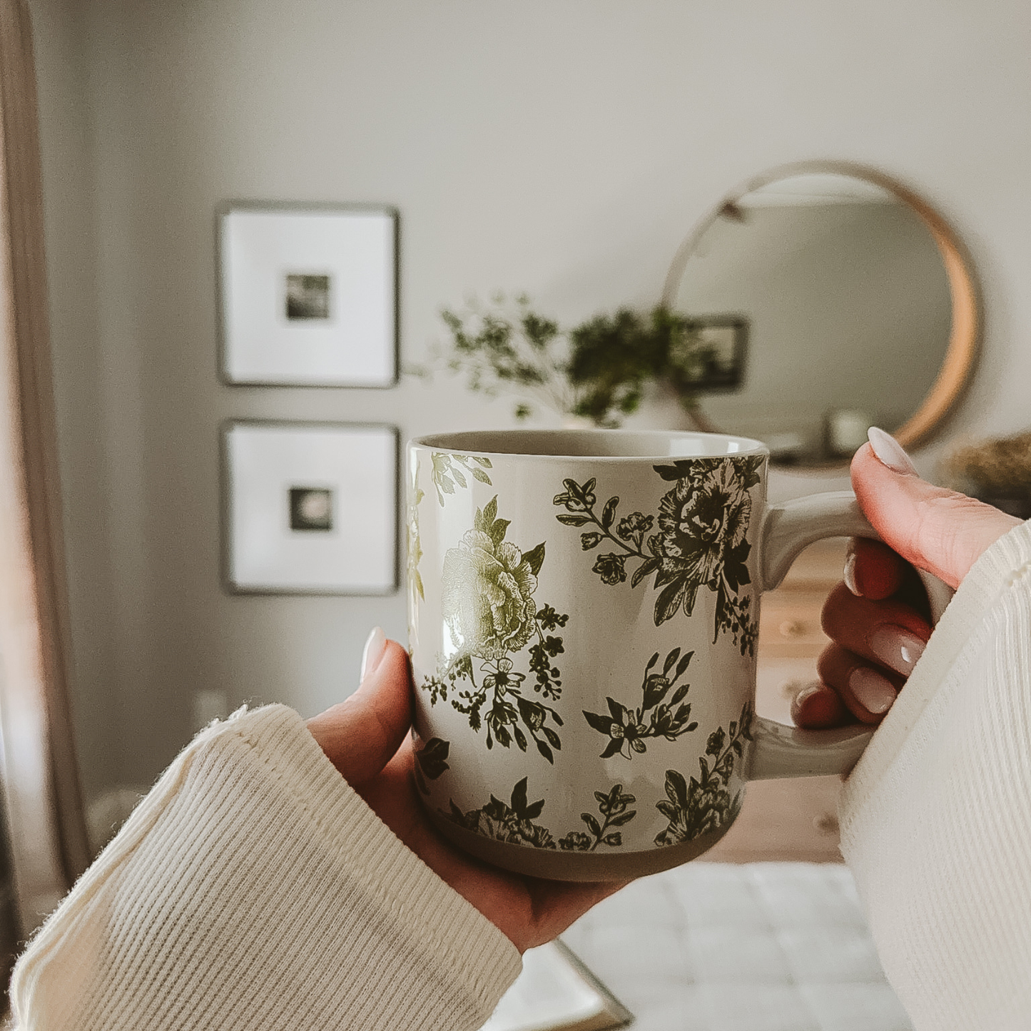 Green Delft Stoneware Coffee Mug - Spring Home Decor