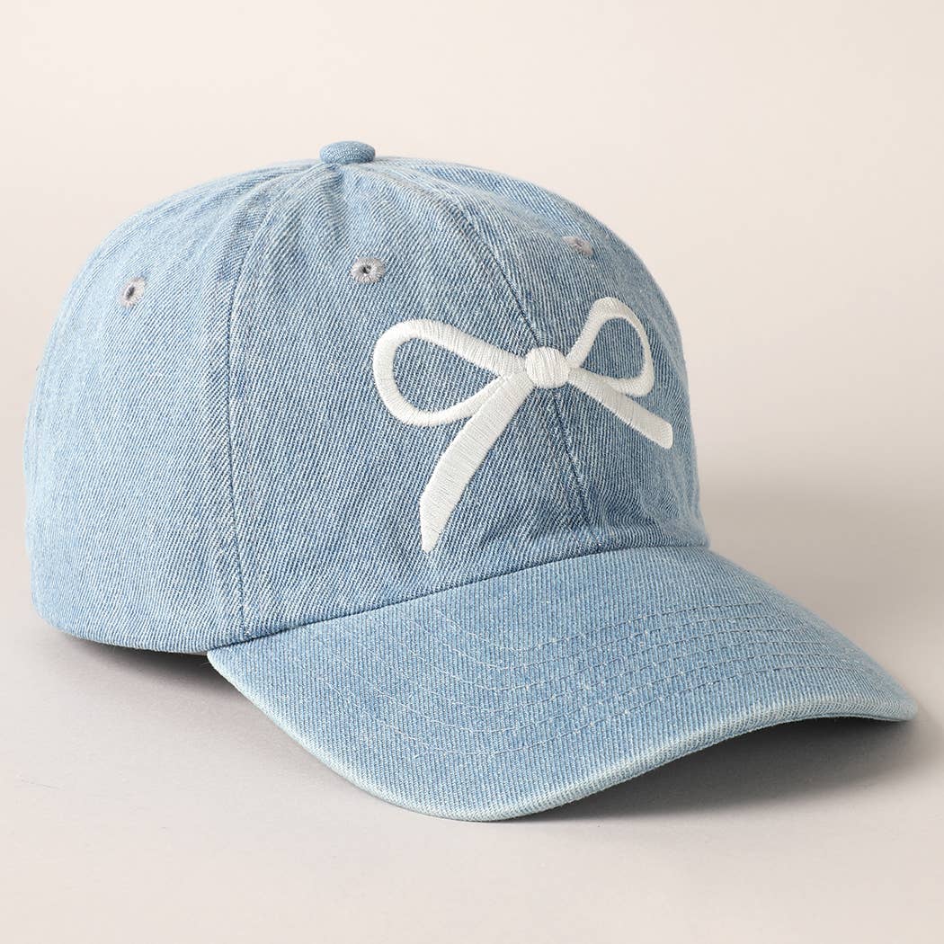 Trendy Bow Embroidered Denim Baseball Cap: LIGHT BLUE-NAVY / ONE SIZE