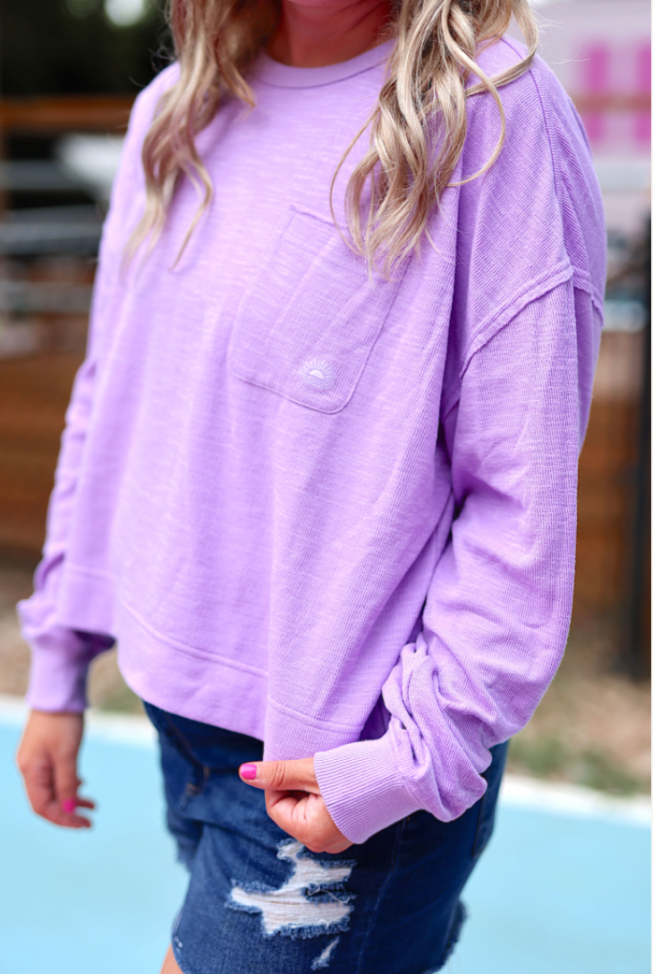 Long Weekend Knit Sweatshirt- (Lilac)