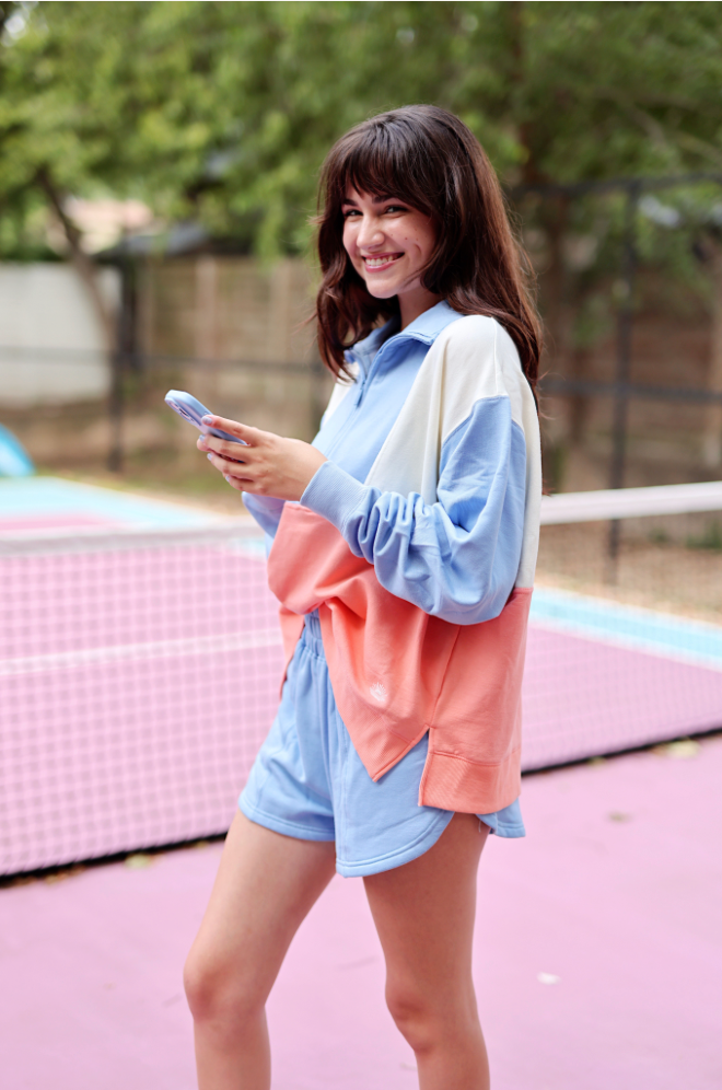 Sunrise Stroll - Best Day Fleece Top (Periwinkle/CreamCoral)