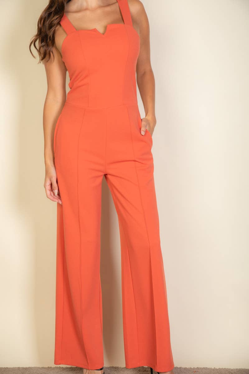 Notched Neck Cami Jumpsuit: Rust