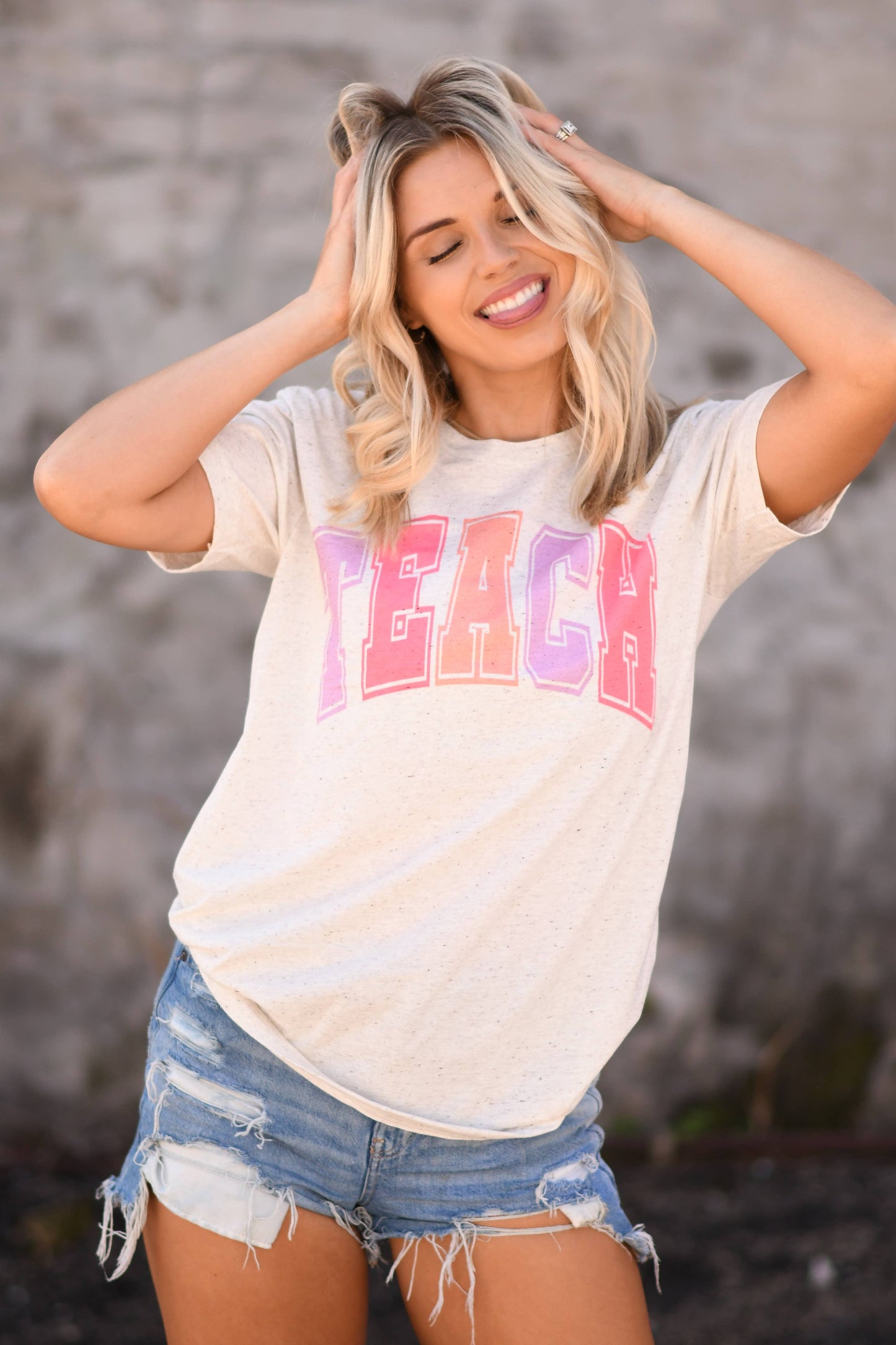 Teach Color Arch Tee: Oatmeal