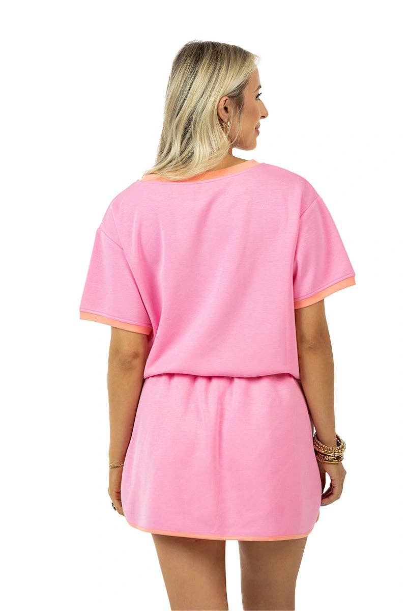 Scuba Pink and Orange Skirt and Top Set: Pink