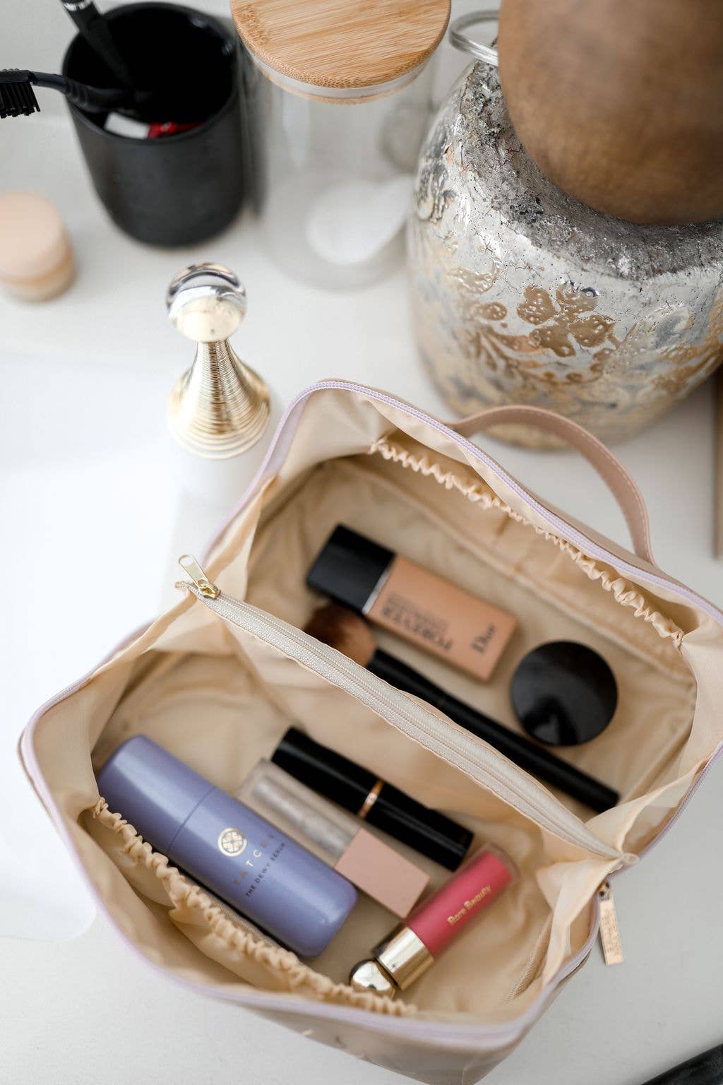 This Bag Contains My Face-Hold All Make Up Bag(Tan/Lavender)
