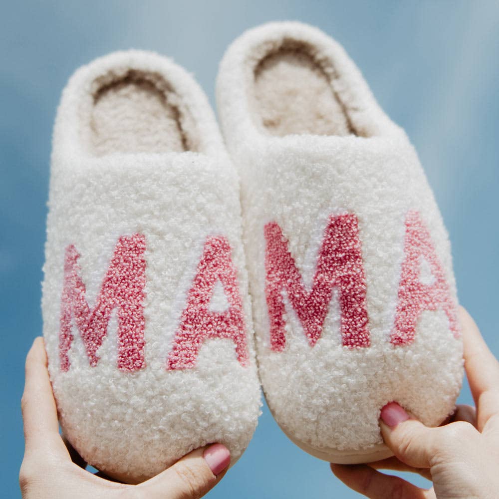 Pink MAMA Valentine's Day Slippers: White / L/XL