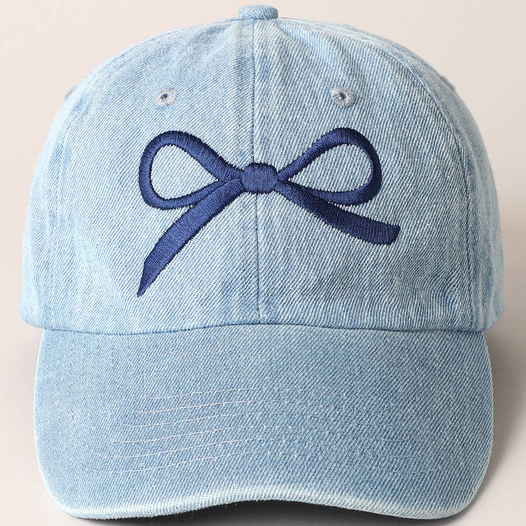 Trendy Bow Embroidered Denim Baseball Cap: LIGHT BLUE-NAVY / ONE SIZE