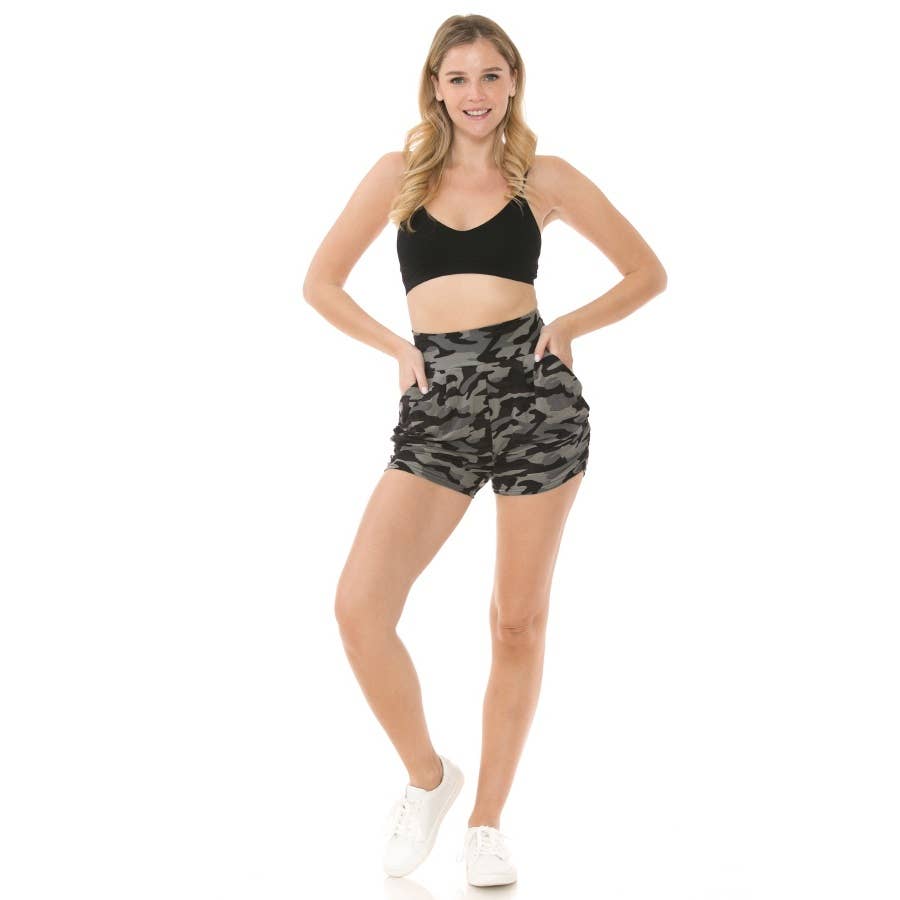 Buttery Soft High Waist Print Harem Shorts: MULTI