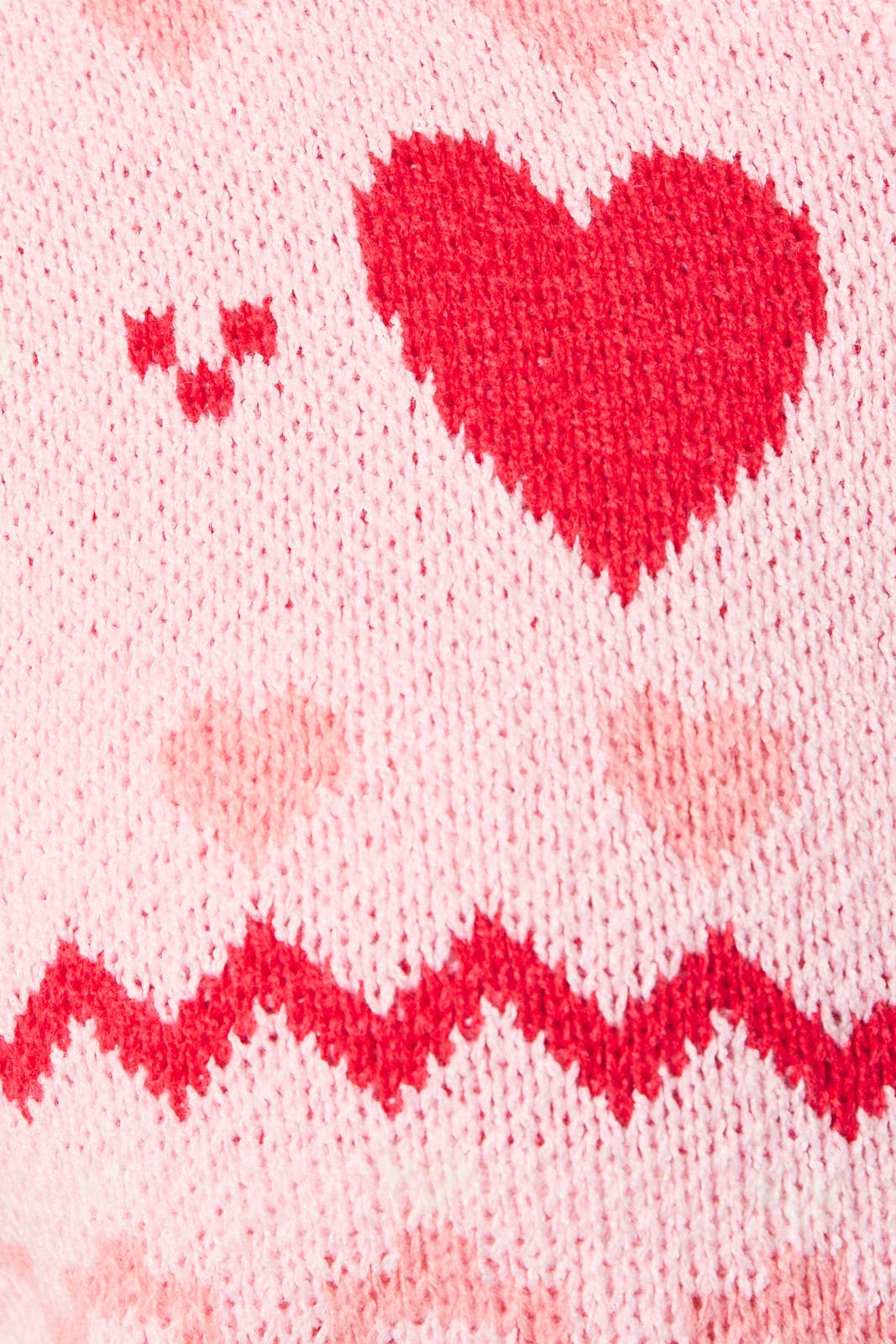 ROUND NECK LONG SLEEVE "HEART" PATTERN SWEATER CARDIGAN: PINK