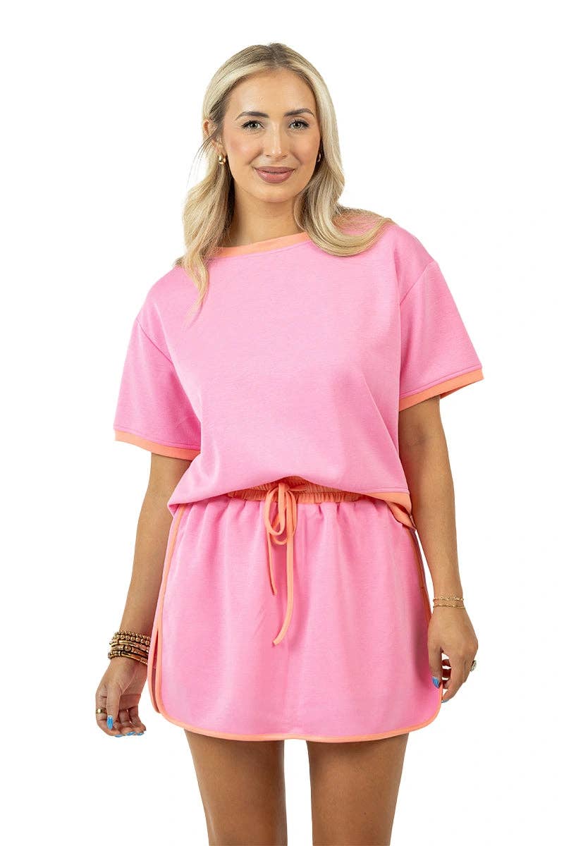 Scuba Pink and Orange Skirt and Top Set: Pink