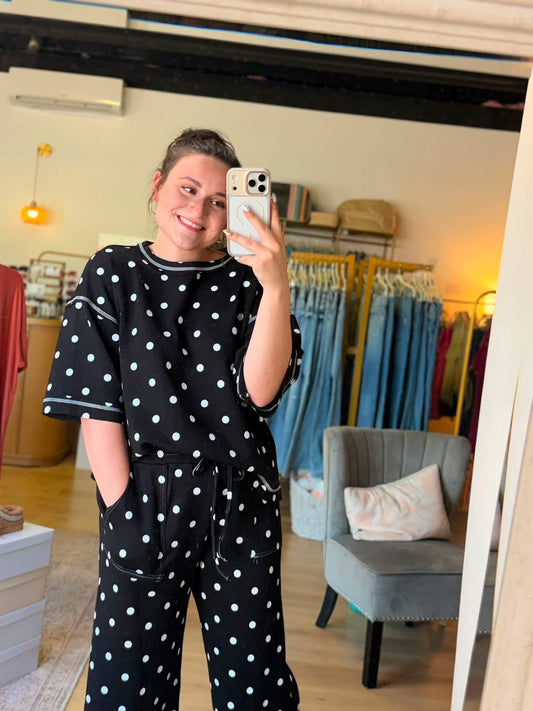Polka Dot Short Sleeve Scuba Set: Black & White