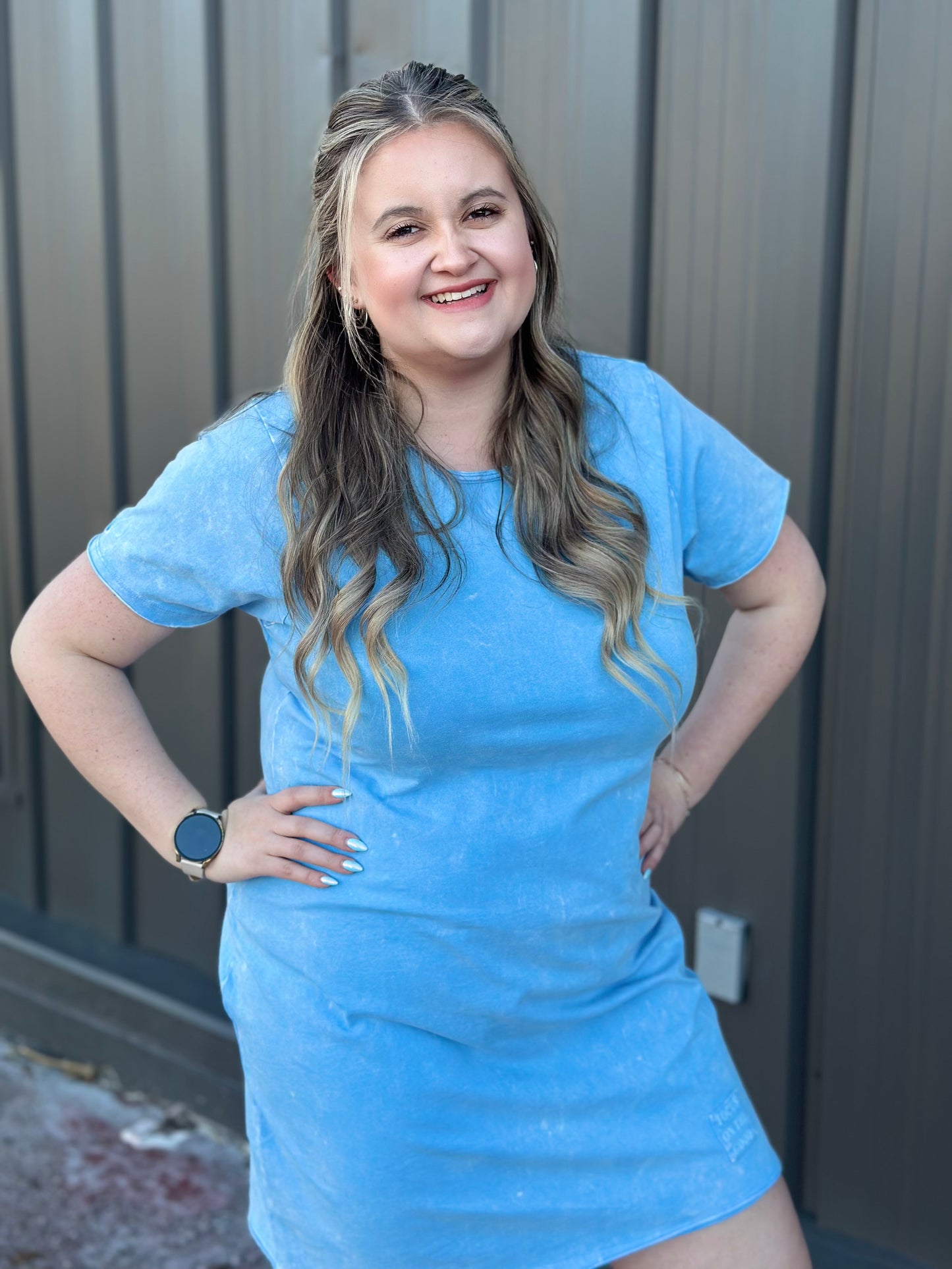 Mineral Wash Dress Focus on The Good - Sky Blue