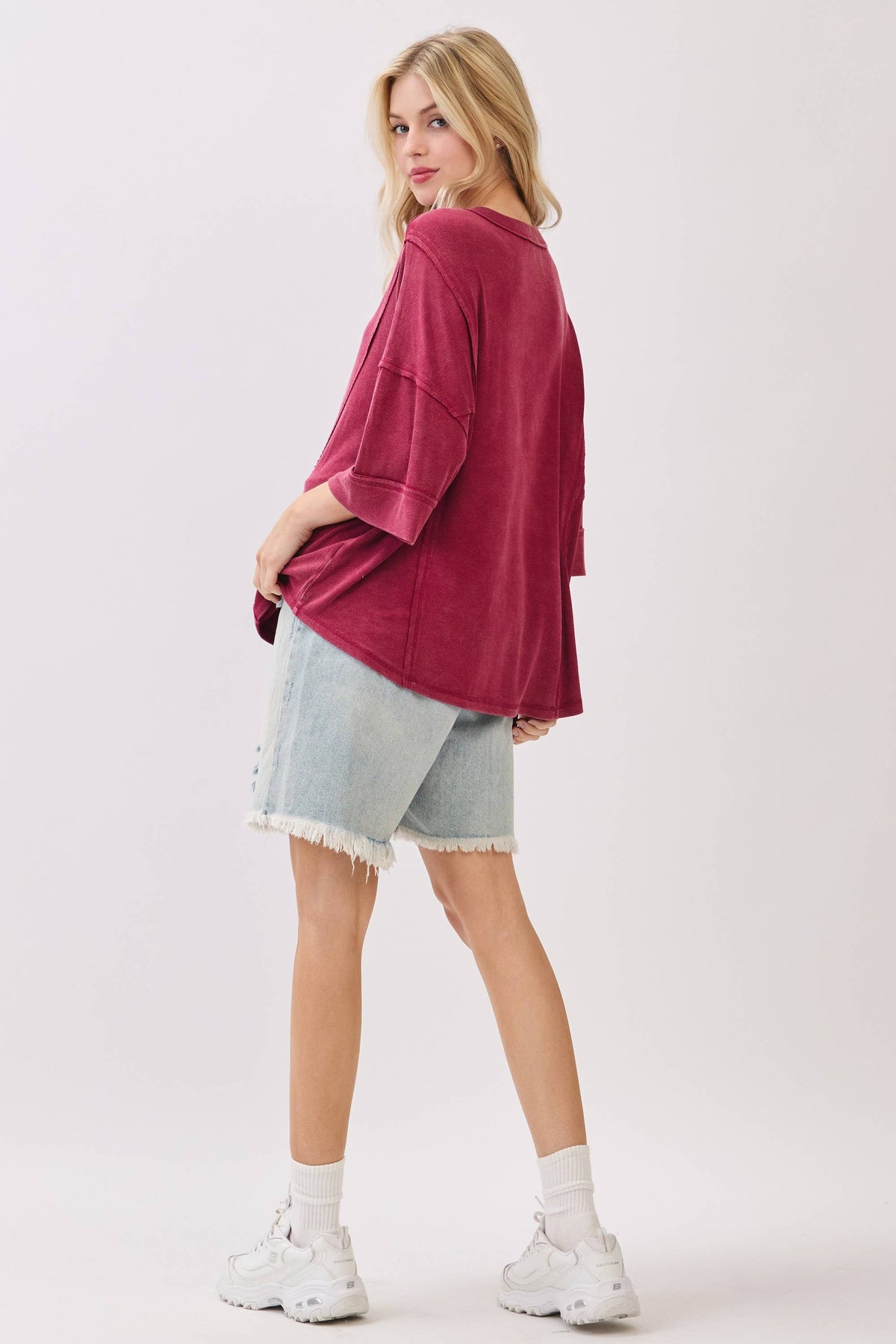 Gameday Mineral Washed Boxy Oversized Top: Burgundy