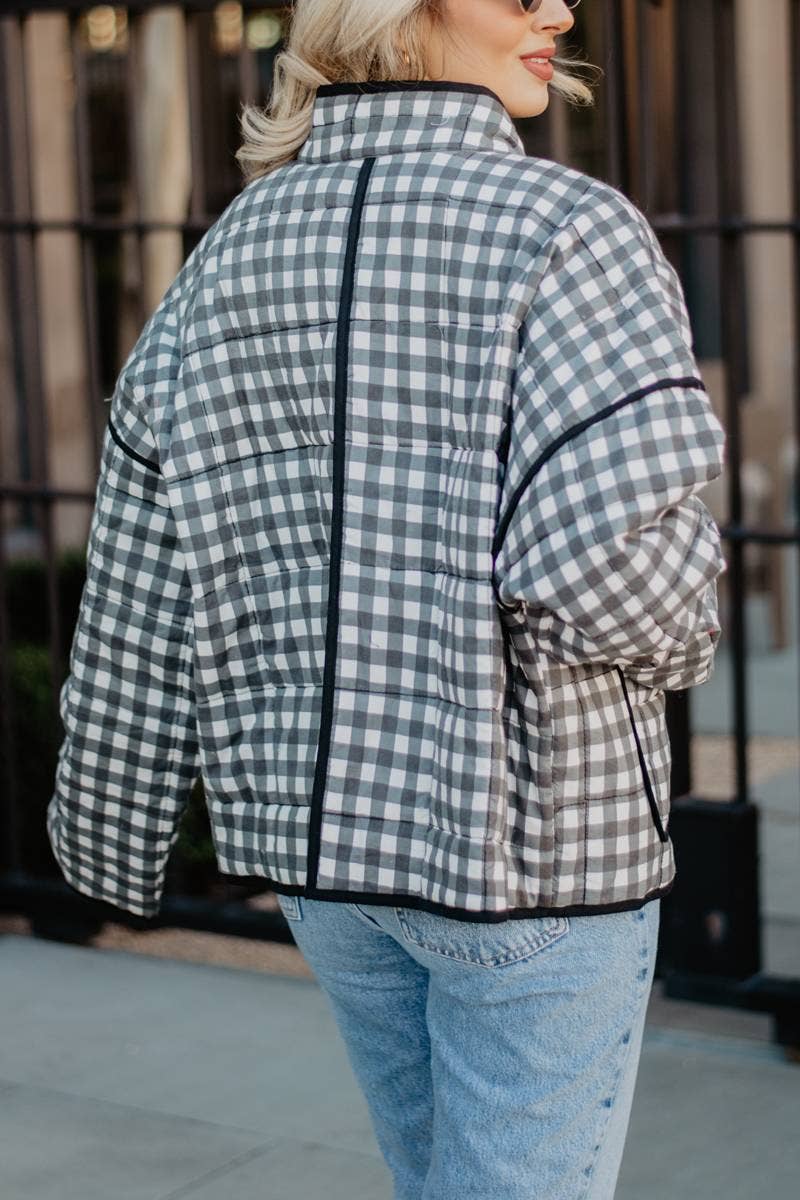 Hepburn Quilted Jacket: Black and White Checkered