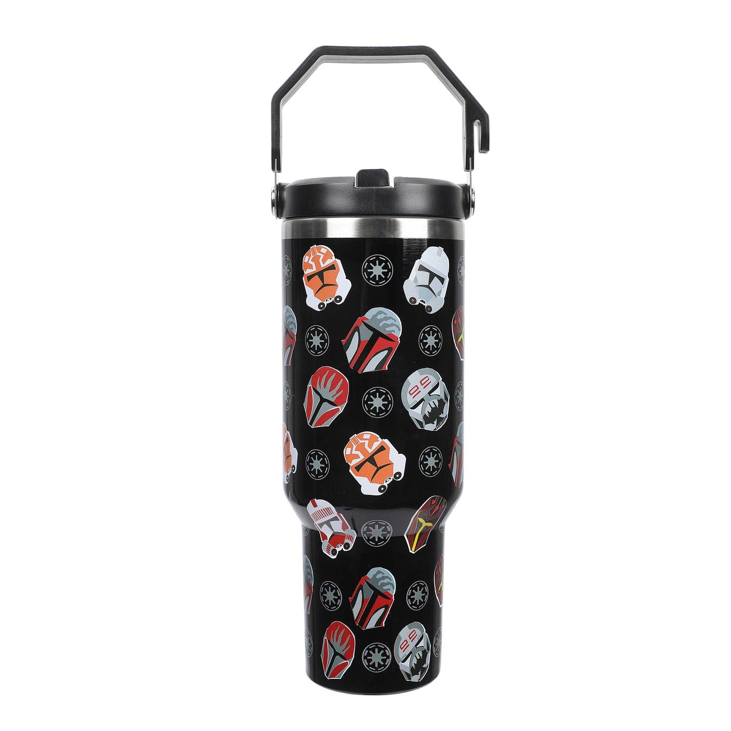 Star Wars Mandalorian Helmets All-Over Print Black 40 Oz Stainless Steel Water Bottle