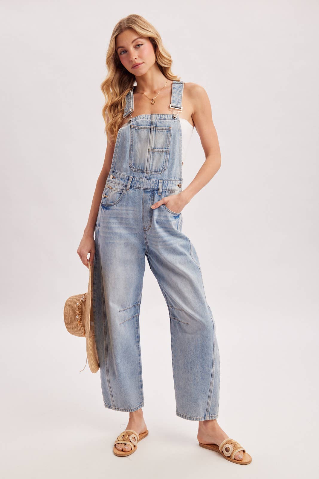 Denim Barrel Overalls: Lt Wash